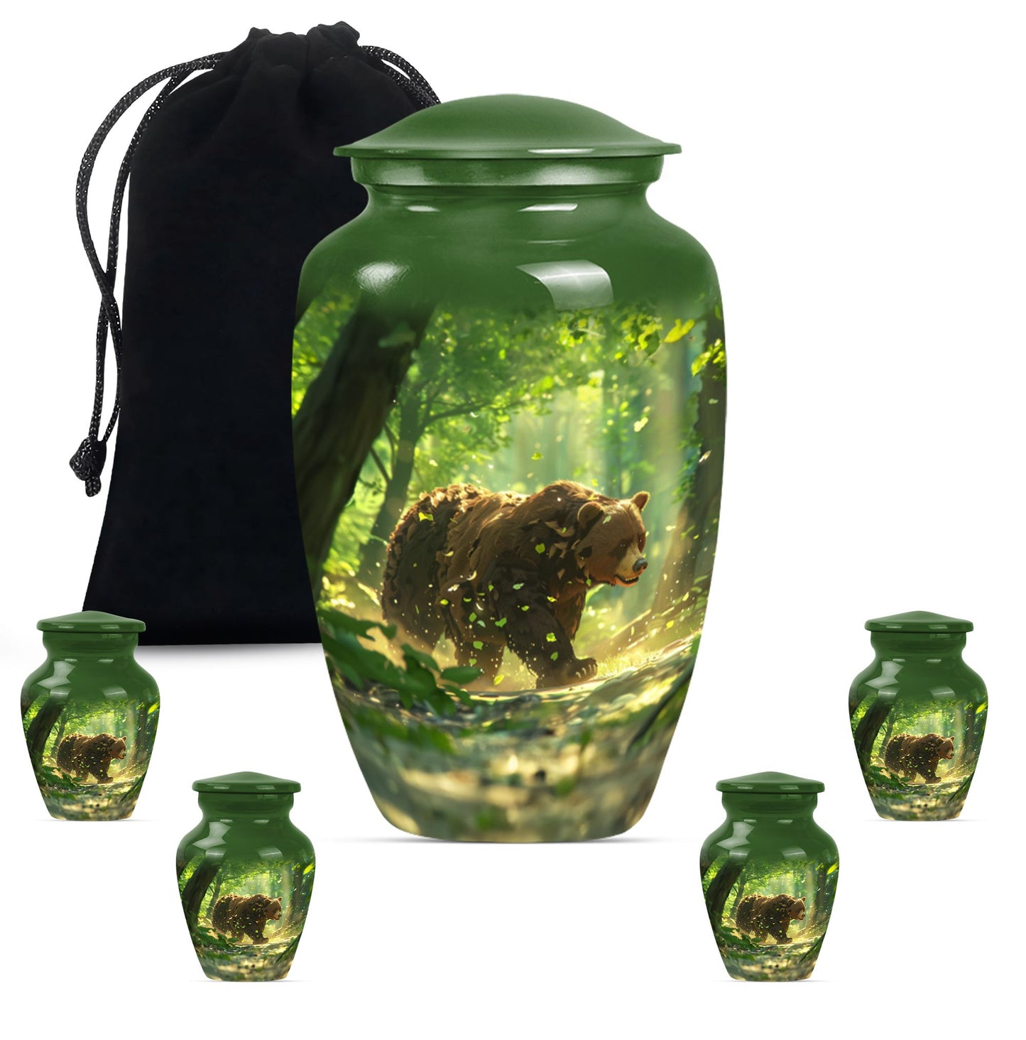 Classic 10-inch aluminium bear urn with butterfly theme.