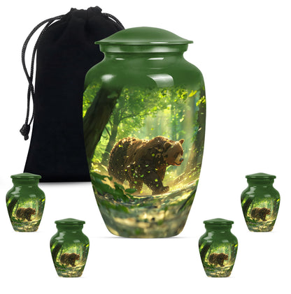 Classic 10-inch aluminium bear urn with butterfly theme.