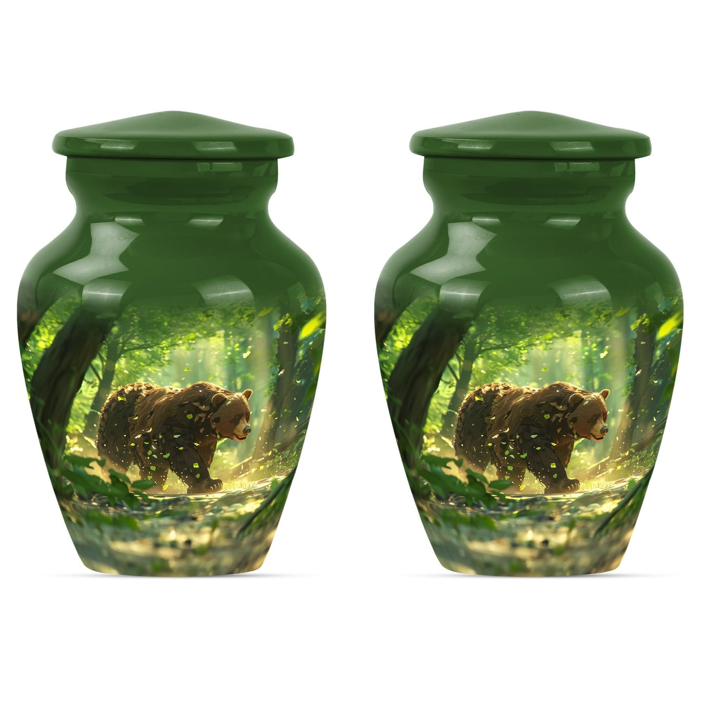 Classic 10-inch aluminium bear urn with butterfly theme.