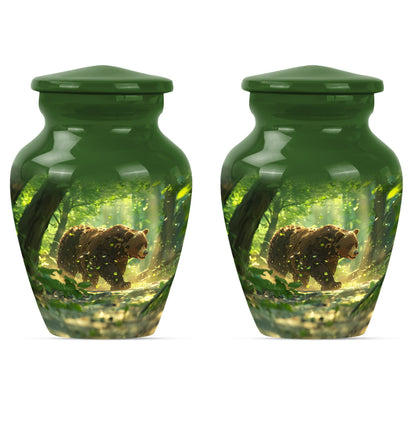 Classic 10-inch aluminium bear urn with butterfly theme.