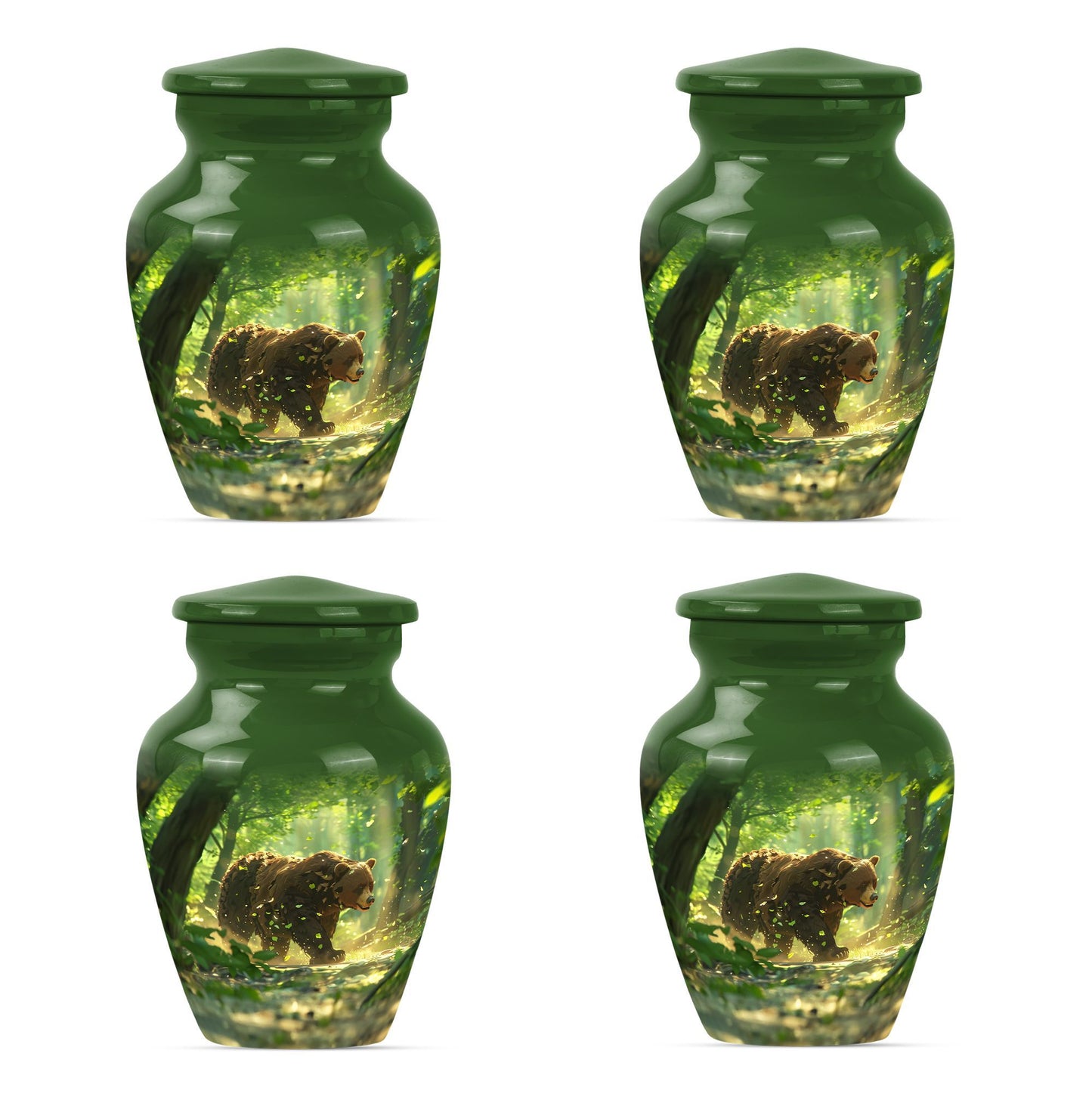 Classic 10-inch aluminium bear urn with butterfly theme.