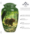 Classic 10-inch aluminium bear urn with butterfly theme.