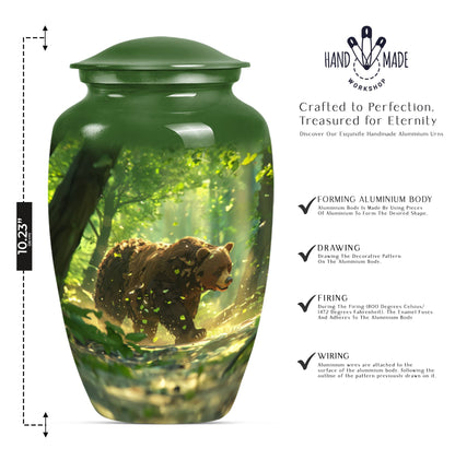 Classic 10-inch aluminium bear urn with butterfly theme.