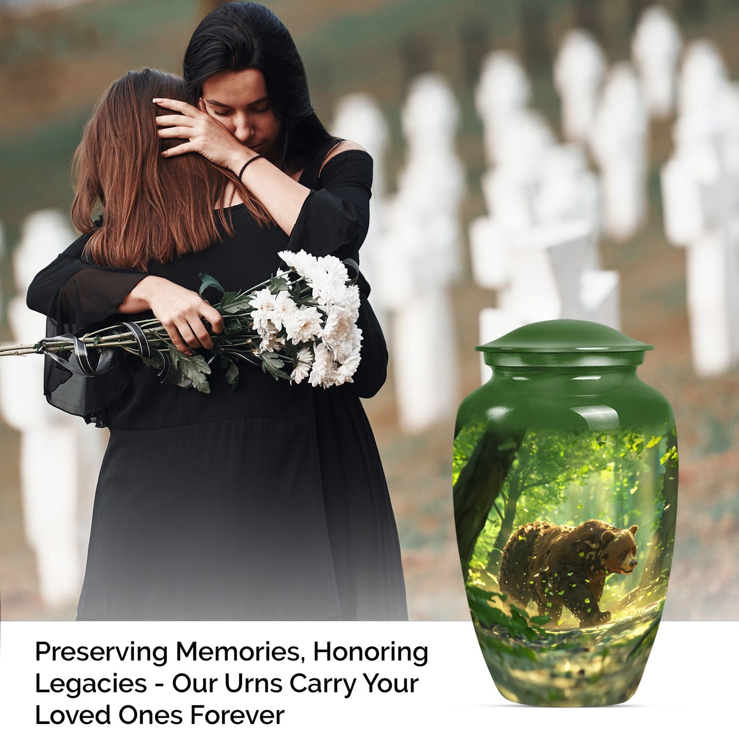 Classic 10-inch aluminium bear urn with butterfly theme.