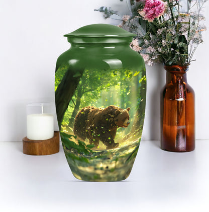 Classic 10-inch aluminium bear urn with butterfly theme.