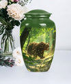 Classic 10-inch aluminium bear urn with butterfly theme.