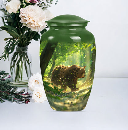 Classic 10-inch aluminium bear urn with butterfly theme.