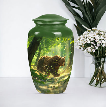 Classic 10-inch aluminium bear urn with butterfly theme.