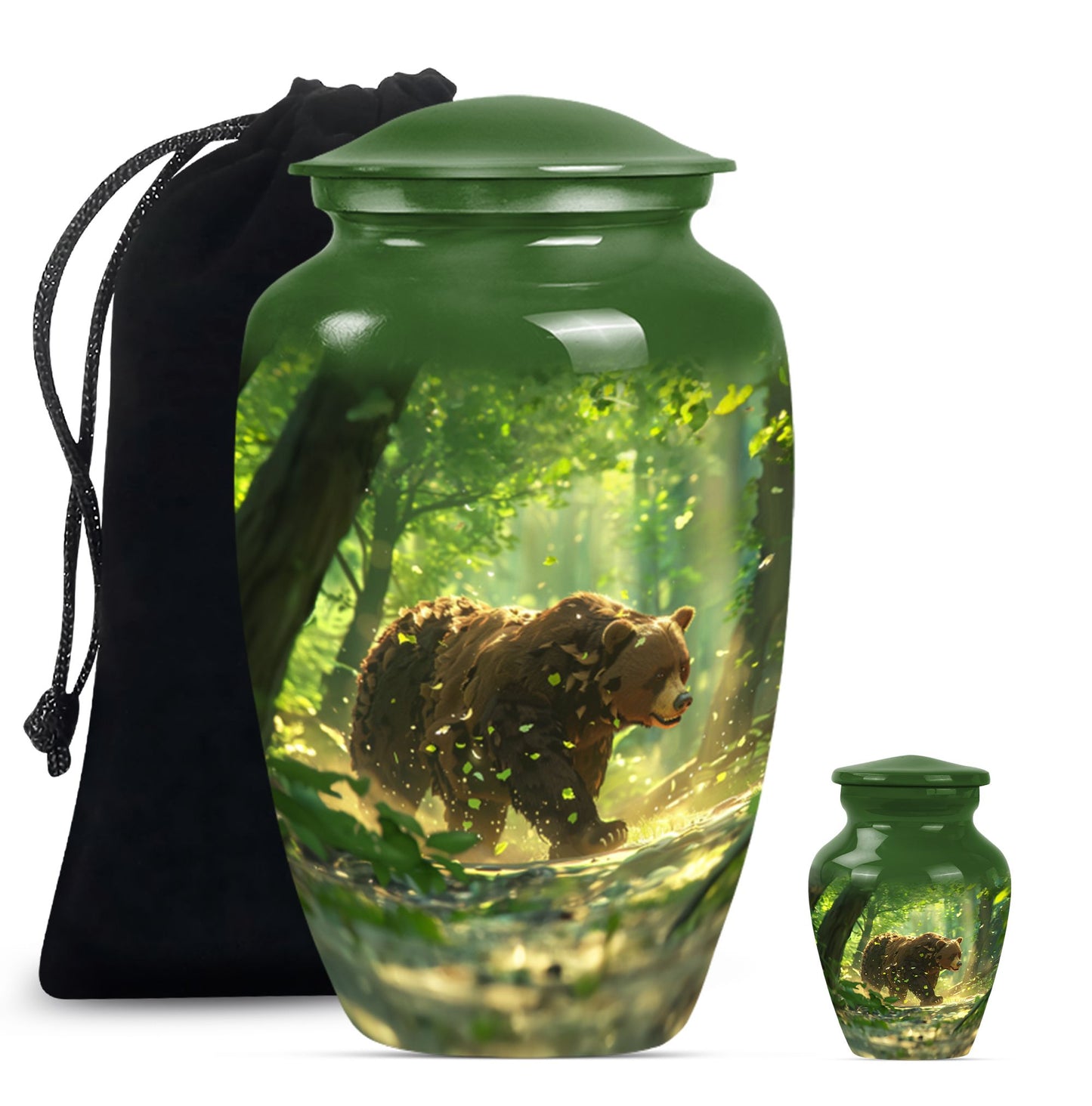 Classic 10-inch aluminium bear urn with butterfly theme.