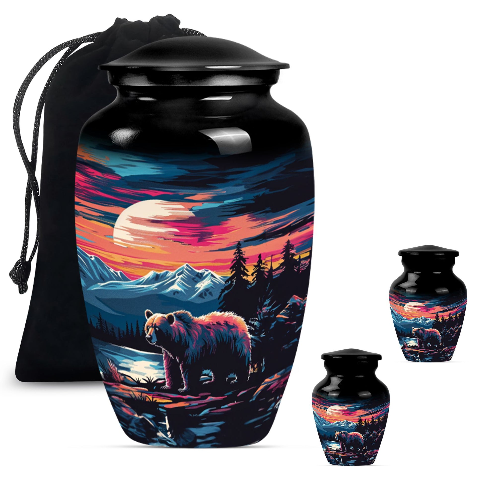 Bear Theme Large Urn With 2 Keepsake Urn