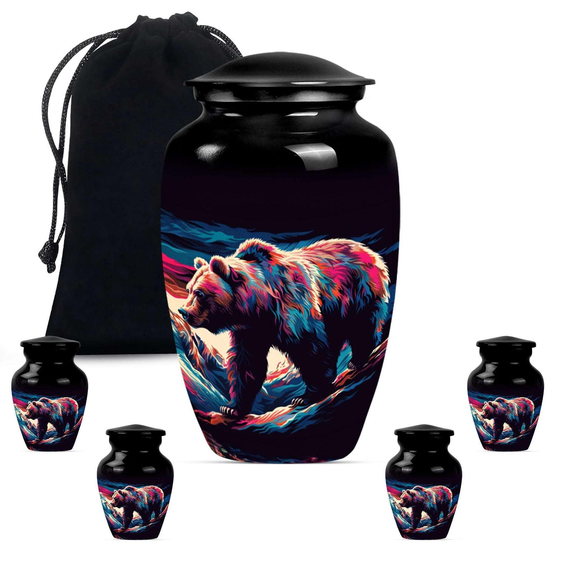 Bear Theme Large Urn With 4 Keepsake Urn