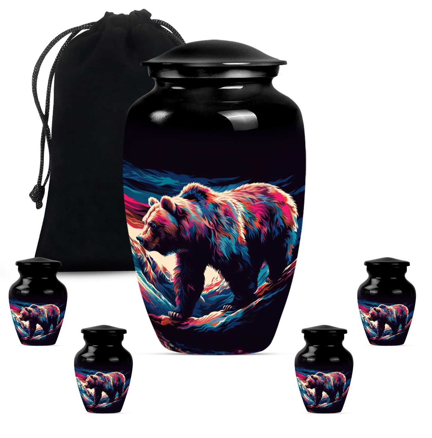 10-inch Bear themed large burial urn.