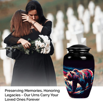 10-inch Bear themed large burial urn.
