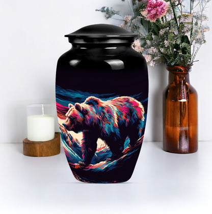 10-inch Bear themed large burial urn.