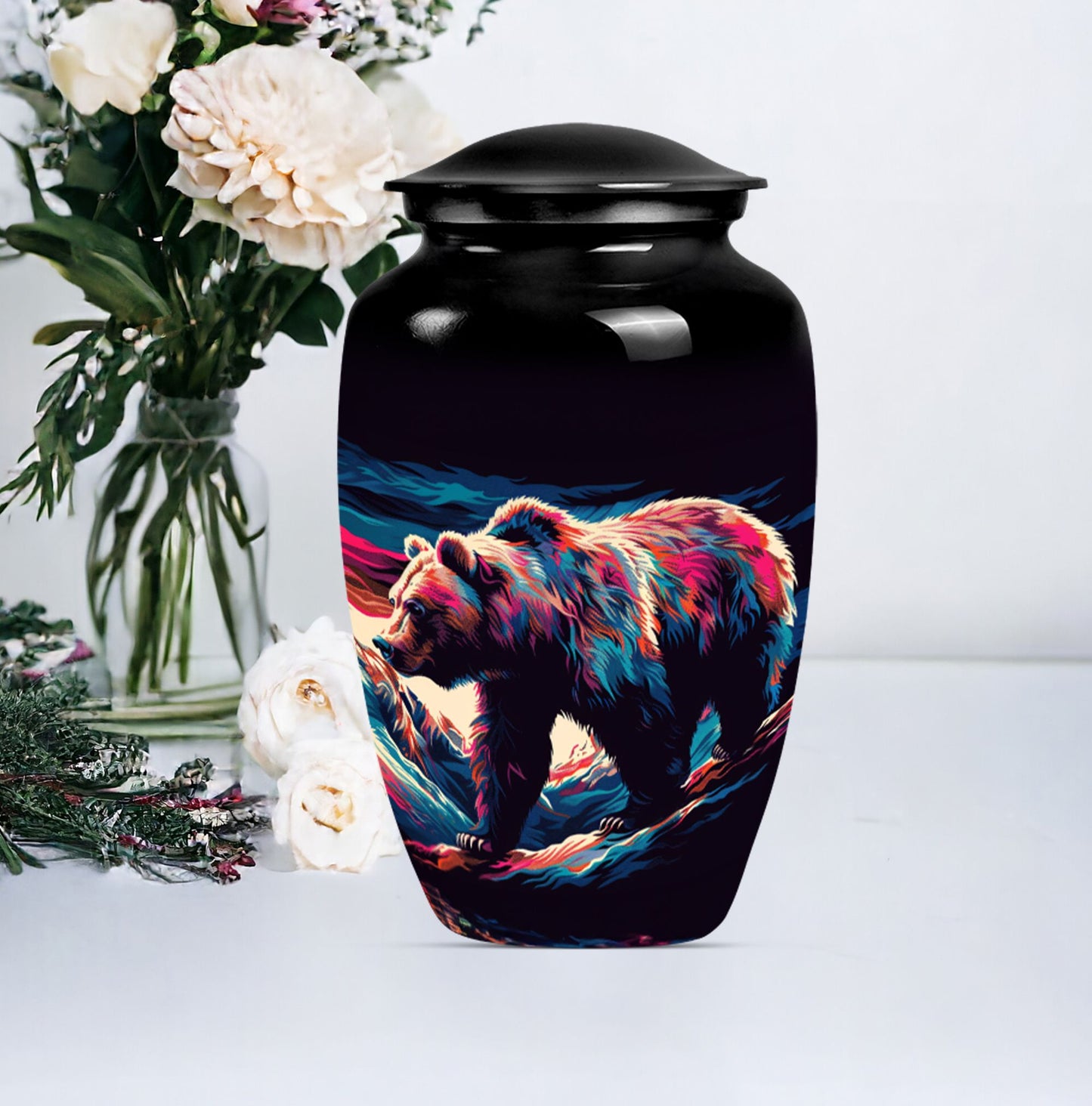 10-inch Bear themed large burial urn.