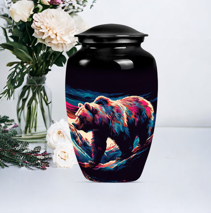 10-inch Bear themed large burial urn.