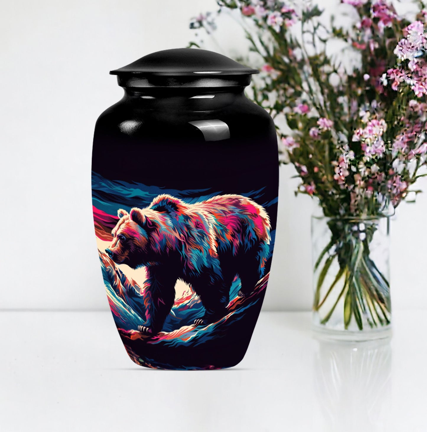 10-inch Bear themed large burial urn.