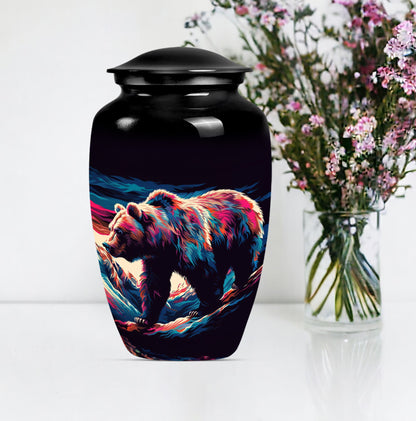 10-inch Bear themed large burial urn.