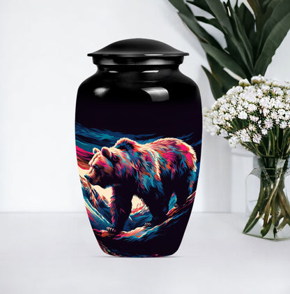 10-inch Bear themed large burial urn.