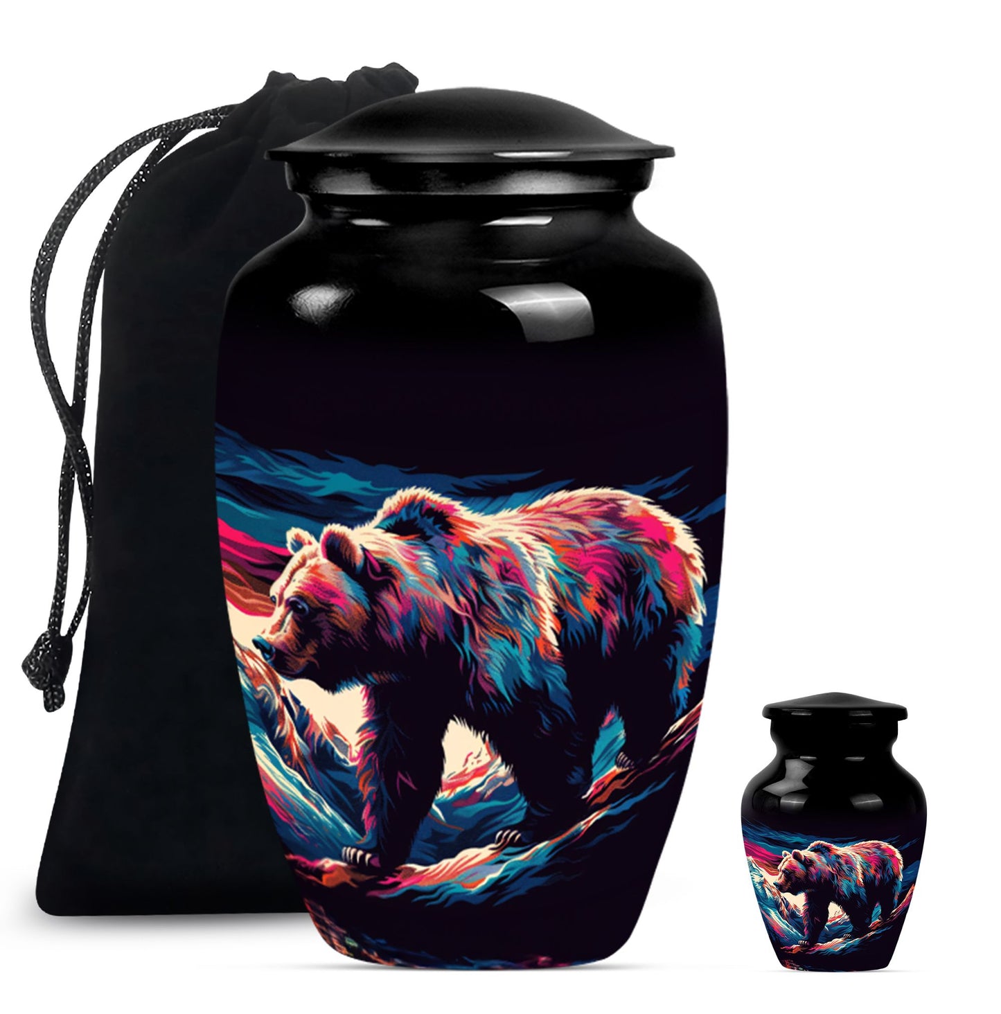 10-inch Bear themed large burial urn.