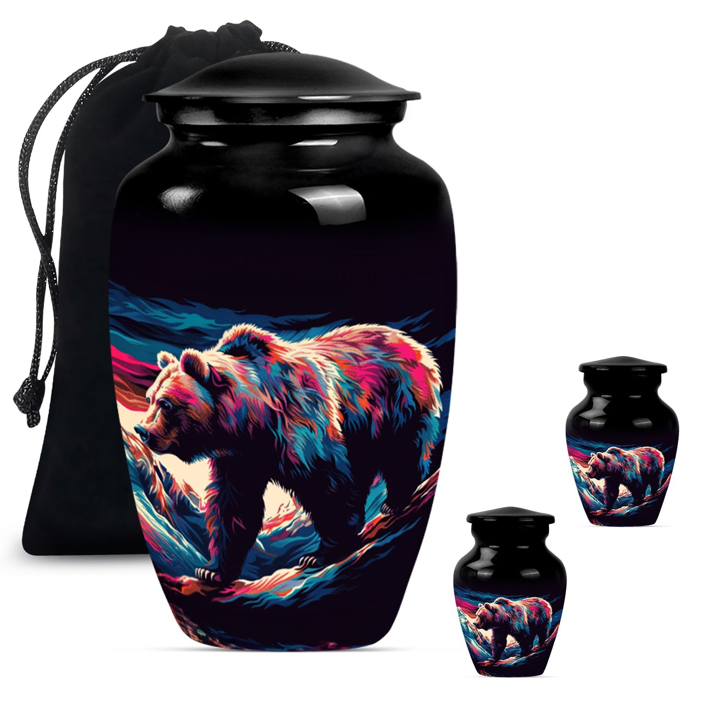10-inch Bear themed large burial urn.