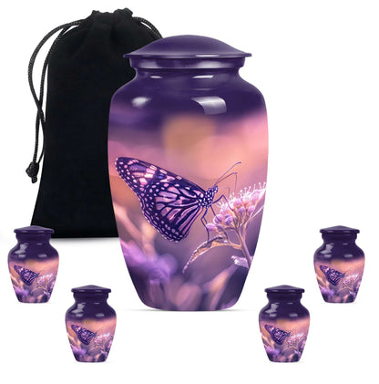 Butterfly Theme Large Urn With 4 Keepsake Urn