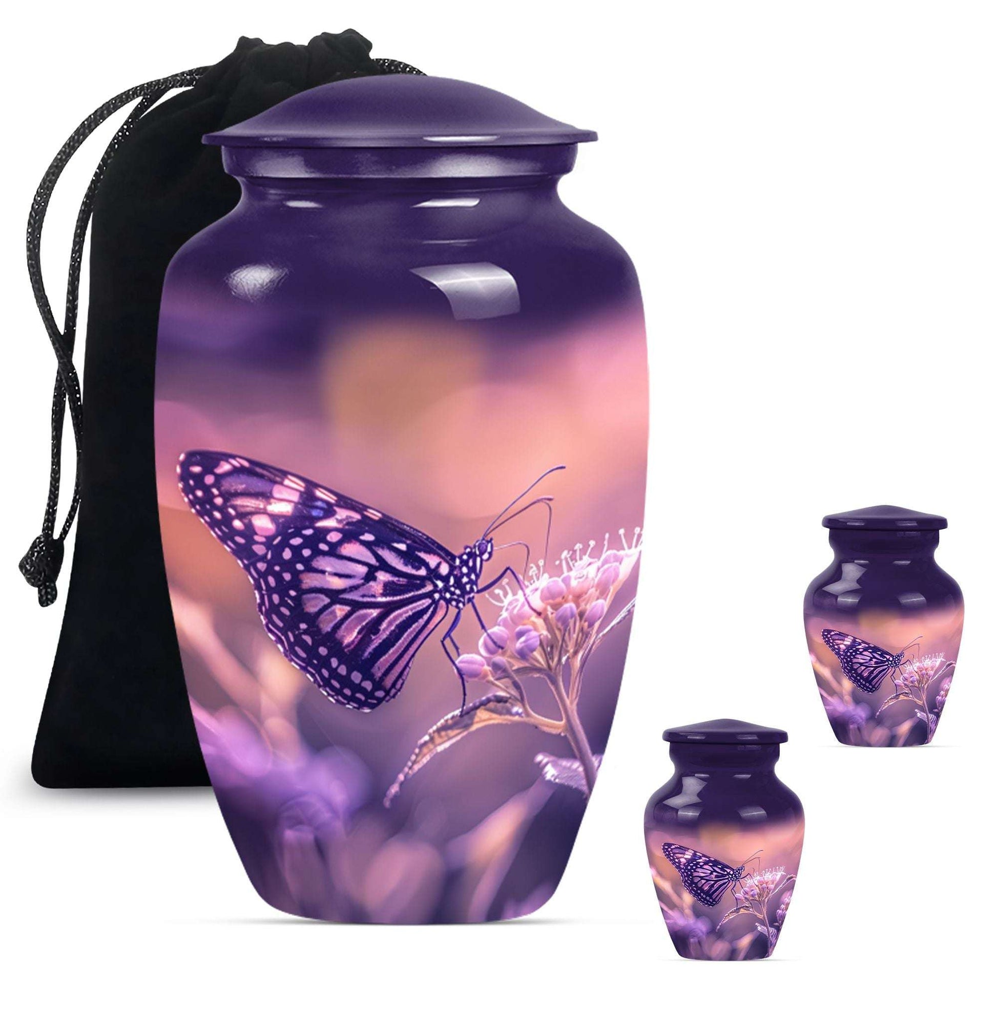 Butterfly Theme Large Urn With 2 Keepsake Urn