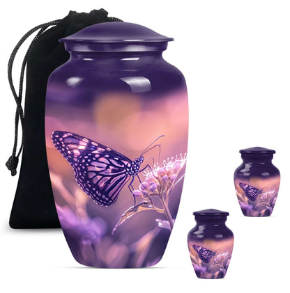 Butterfly Theme Large Urn With 2 Keepsake Urn