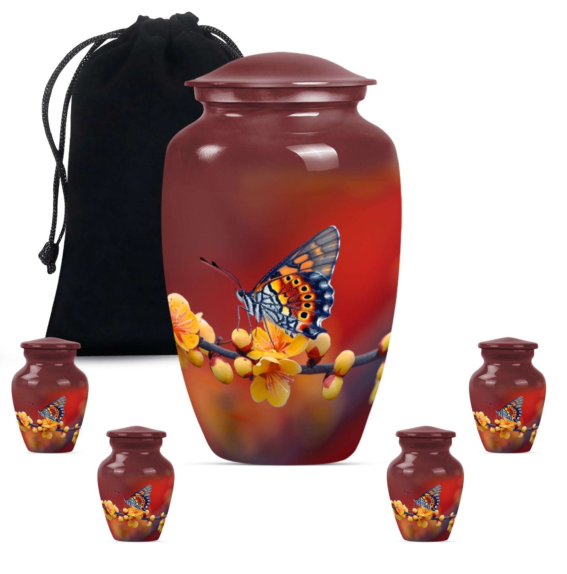 Butterfly Theme Large Urn With 4 Keepsake Urn