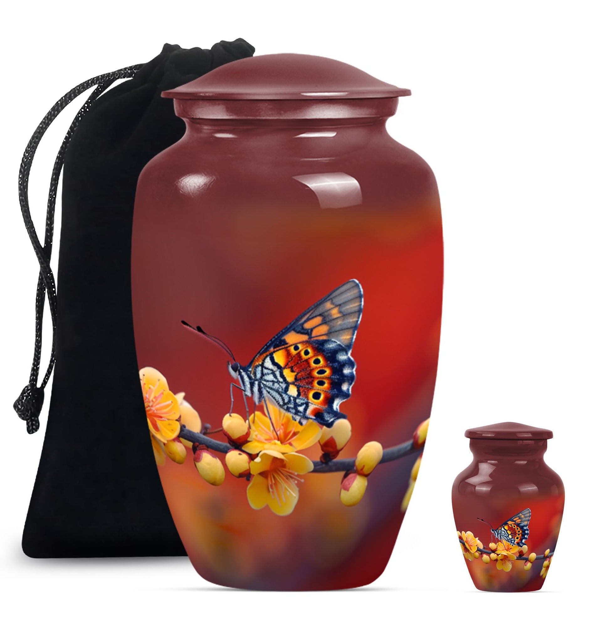 Butterfly Theme Large Urn With 1 Keepsake Urn