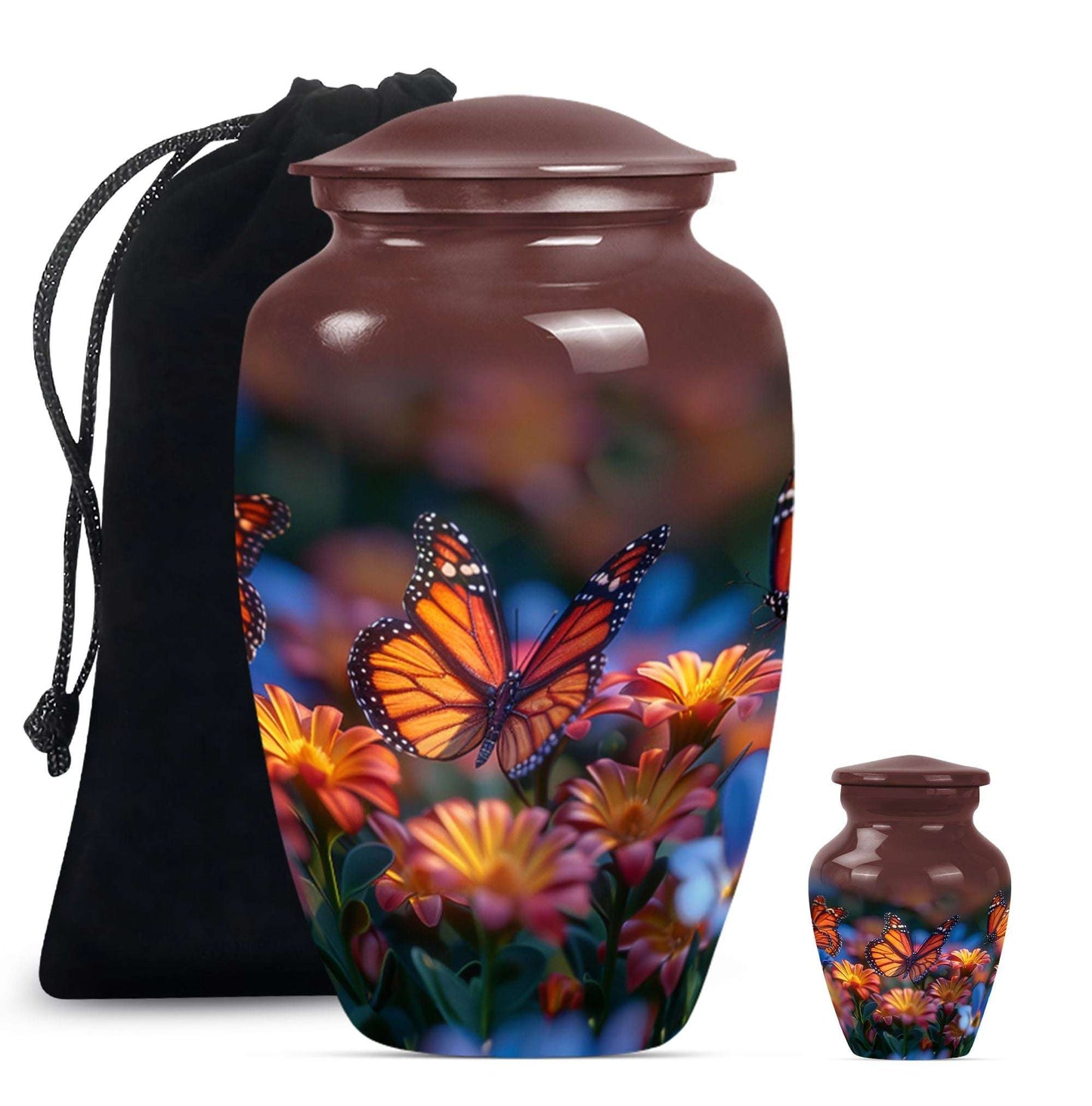 Butterfly Theme Large Urn With 1 Keepsake Urn