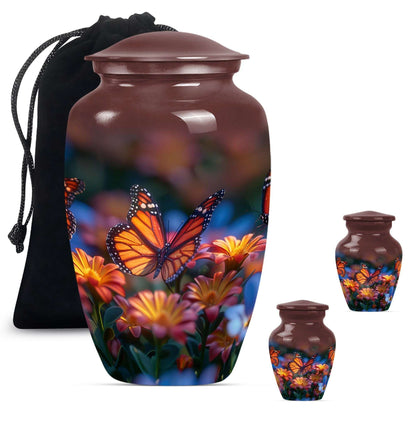 Butterfly Theme Large Urn With 2 Keepsake Urn