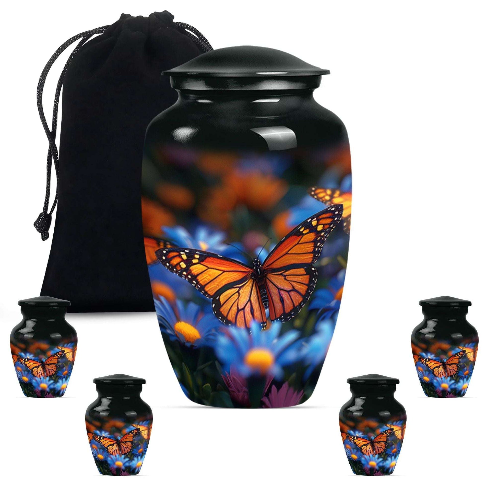 Butterfly Theme Large Urn With 4 Keepsake Urn