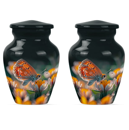 Classic 10-inch butterfly-themed cremation urn.