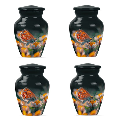 Classic 10-inch butterfly-themed cremation urn.