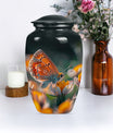 Classic 10-inch butterfly-themed cremation urn.