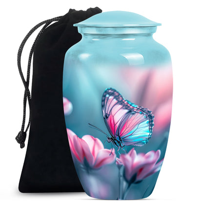 10 inch butterfly themed Aluminium funeral burial urn