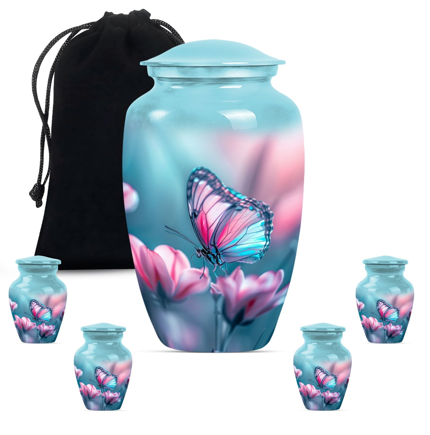 10 inch butterfly themed Aluminium funeral burial urn
