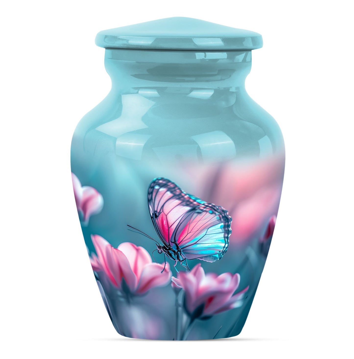 10 inch butterfly themed Aluminium funeral burial urn