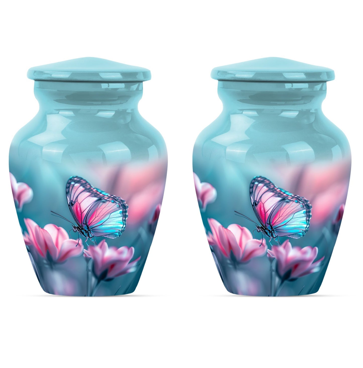 10 inch butterfly themed Aluminium funeral burial urn