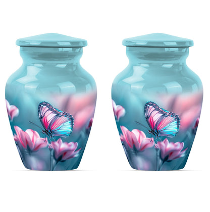 10 inch butterfly themed Aluminium funeral burial urn