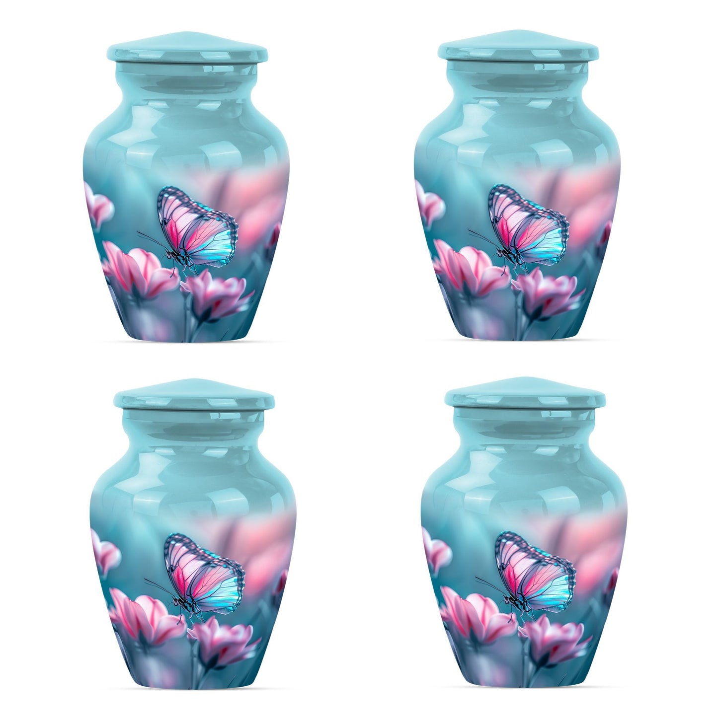 10 inch butterfly themed Aluminium funeral burial urn