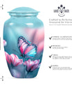 10 inch butterfly themed Aluminium funeral burial urn