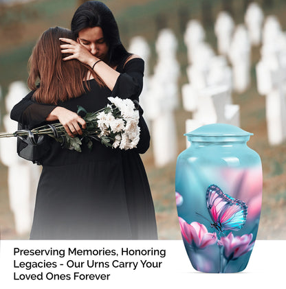 10 inch butterfly themed Aluminium funeral burial urn