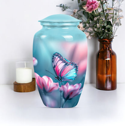 10 inch butterfly themed Aluminium funeral burial urn