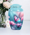 10 inch butterfly themed Aluminium funeral burial urn