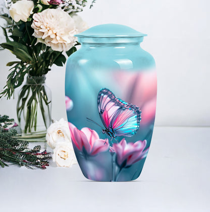 10 inch butterfly themed Aluminium funeral burial urn