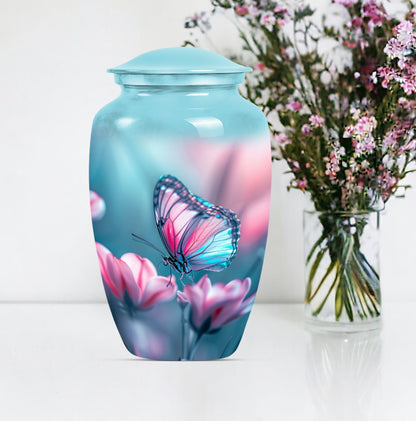 10 inch butterfly themed Aluminium funeral burial urn