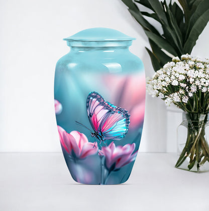10 inch butterfly themed Aluminium funeral burial urn