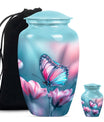 10 inch butterfly themed Aluminium funeral burial urn
